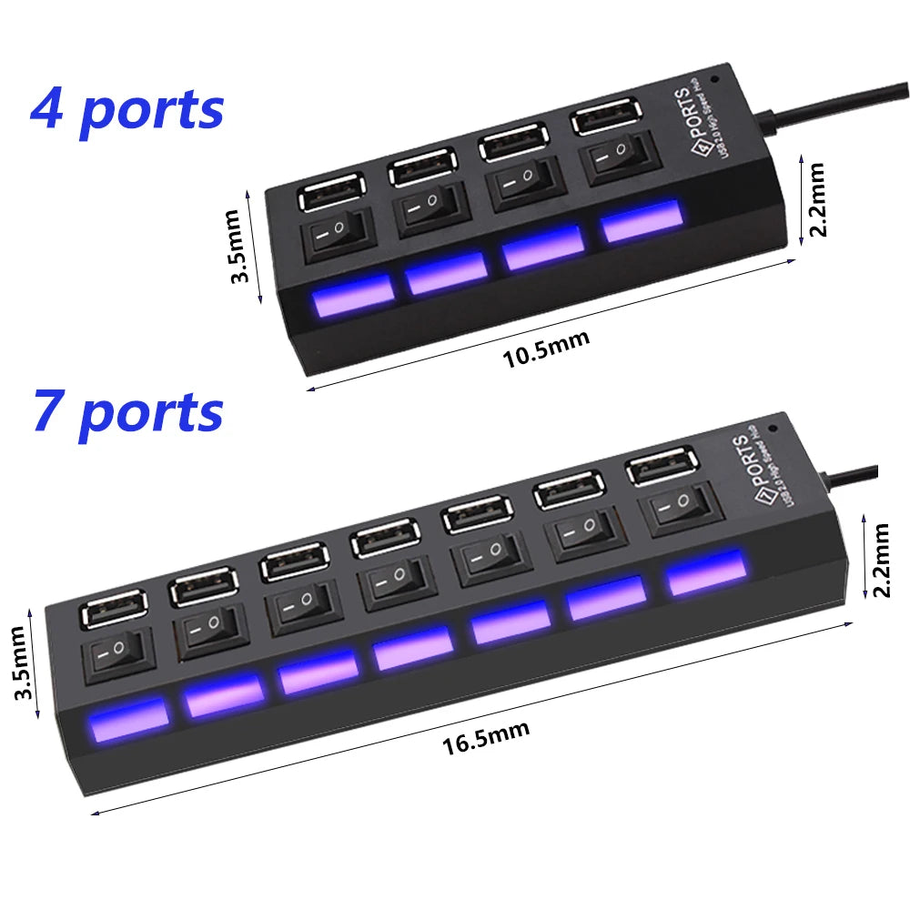 USB 2.0 Hub – 4/7 Ports with Individual Switches
