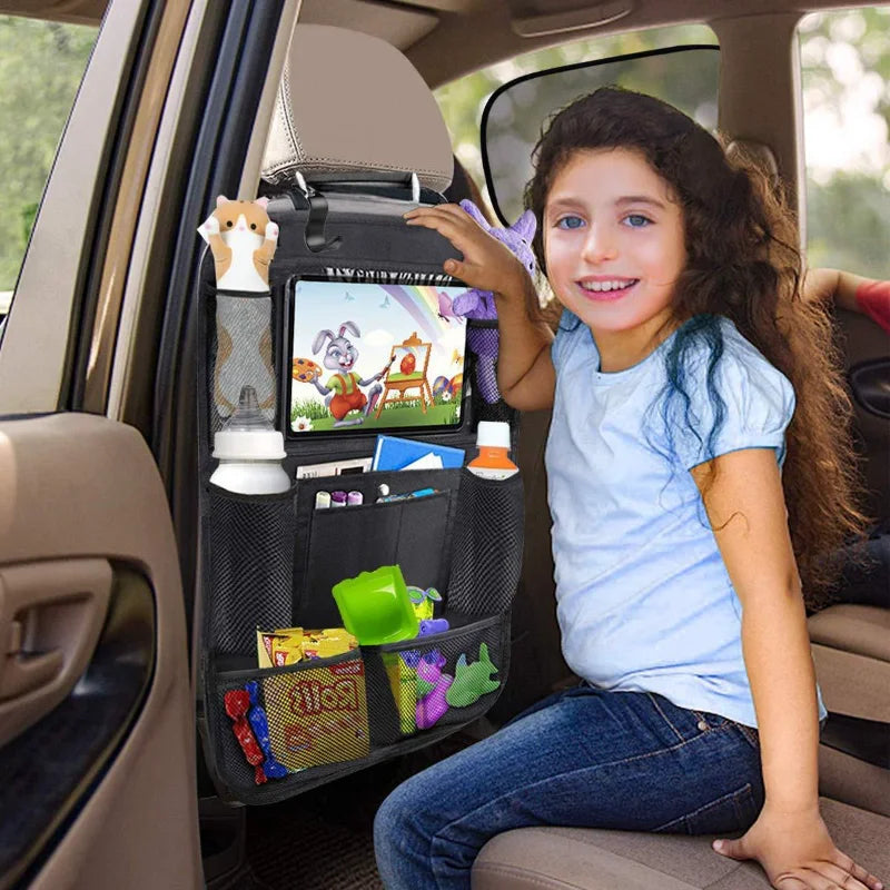 Organisateur Siège Arrière Voiture avec Support Tablette Tactile — Rangement Auto, Protège-Siège et Pochettes de Stockage