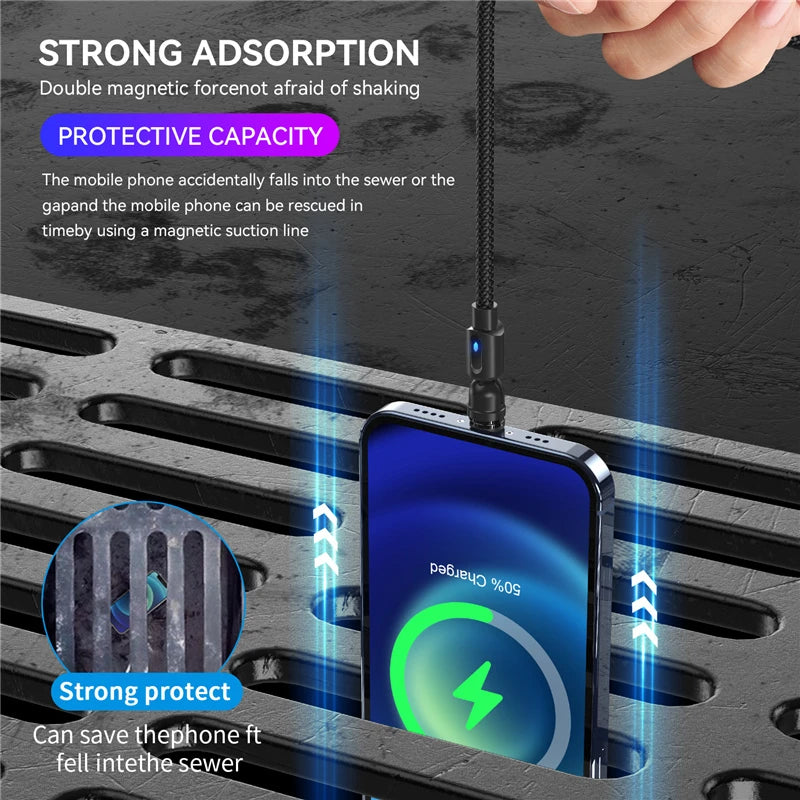 Cable Magnétique LED 3-en-1 – USB-C, Lightning & Micro-USB