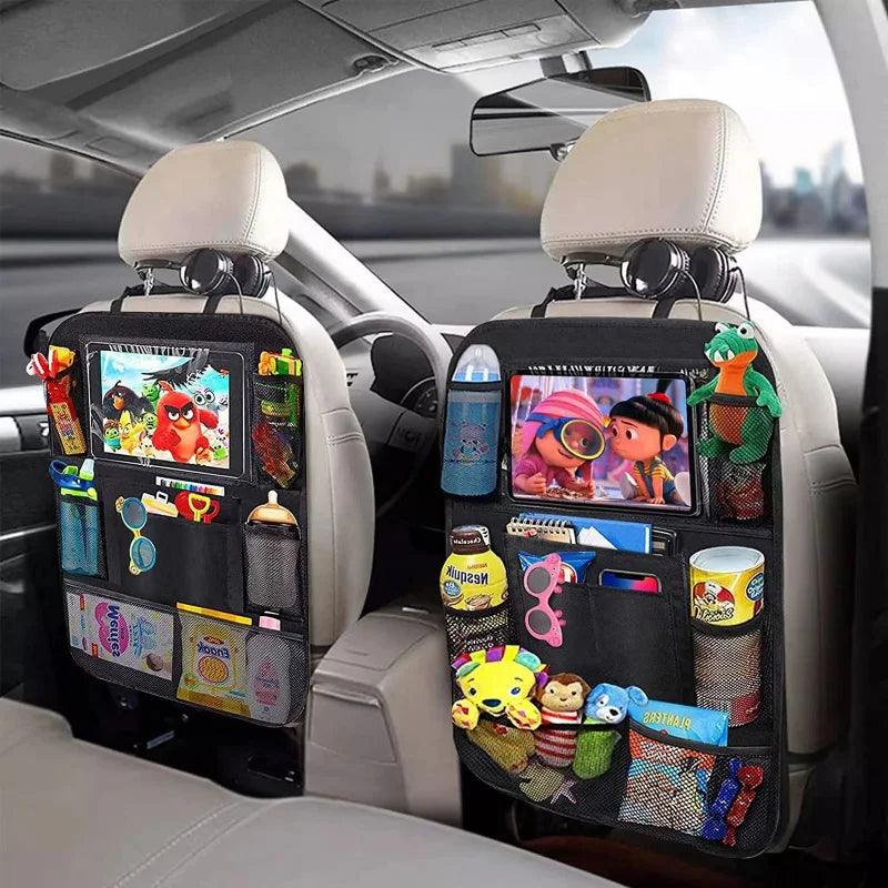 Organisateur Siège Arrière Voiture avec Support Tablette Tactile — Rangement Auto, Protège-Siège et Pochettes de Stockage