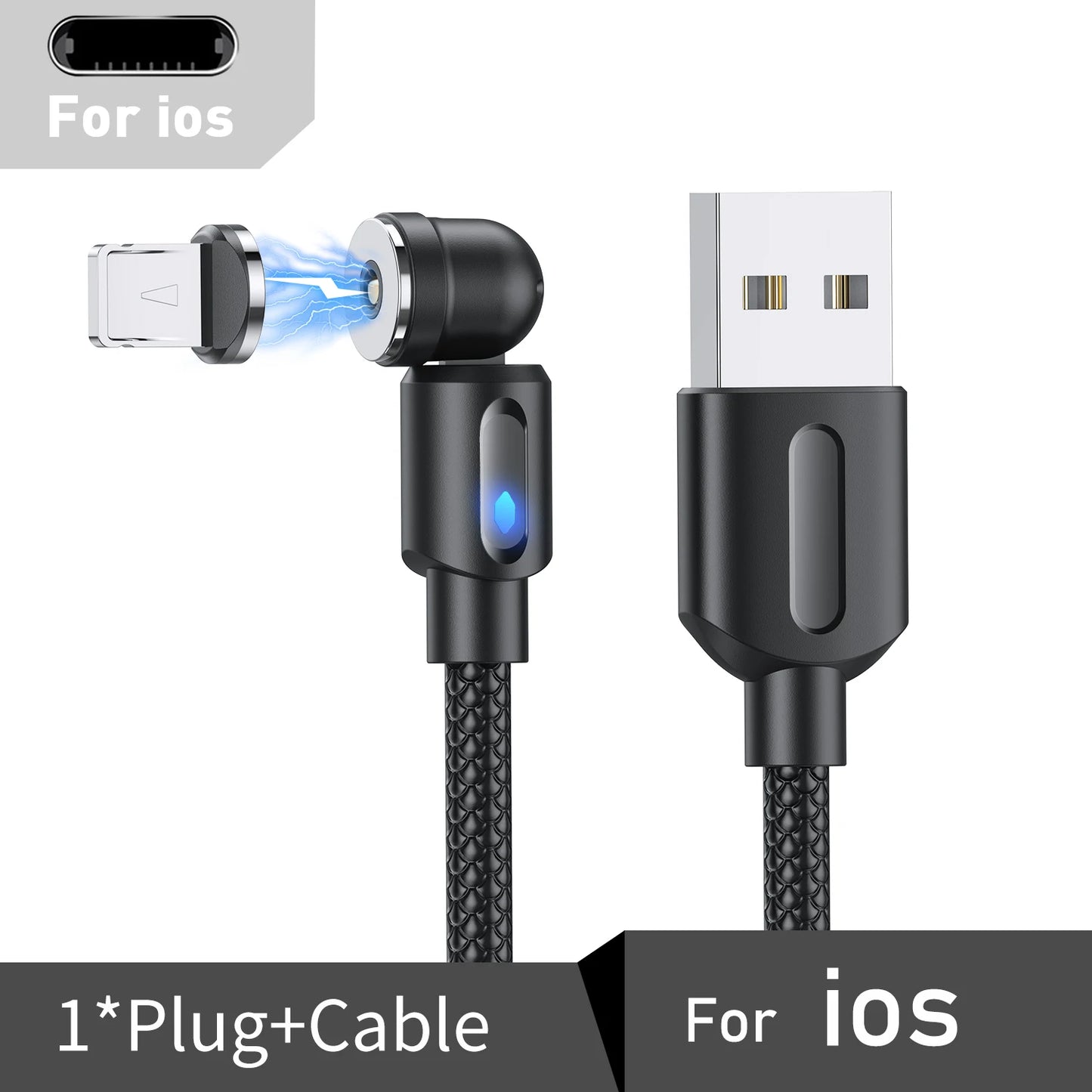 Cable Magnétique LED 3-en-1 – USB-C, Lightning & Micro-USB