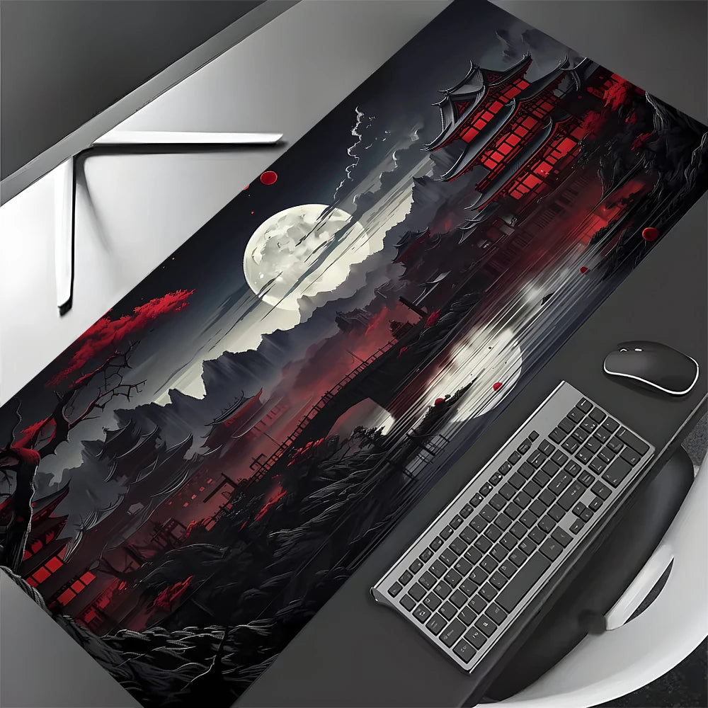 Große Gaming-Schreibtischunterlage – Rot-Schwarzes Kunstmuster
