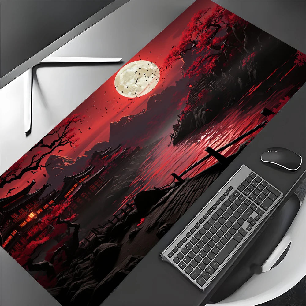 Große Gaming-Schreibtischunterlage – Rot-Schwarzes Kunstmuster